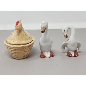 Vintage Geese +‎ Chicken Basket Figurines MCM Ceramic Japan